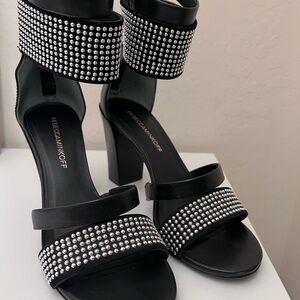 Rebecca Minkoff Ankle Sandals Black Silver Studs sz 7M
